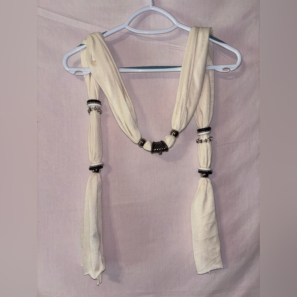 Elegant Cream Scarf with Beaded Accents